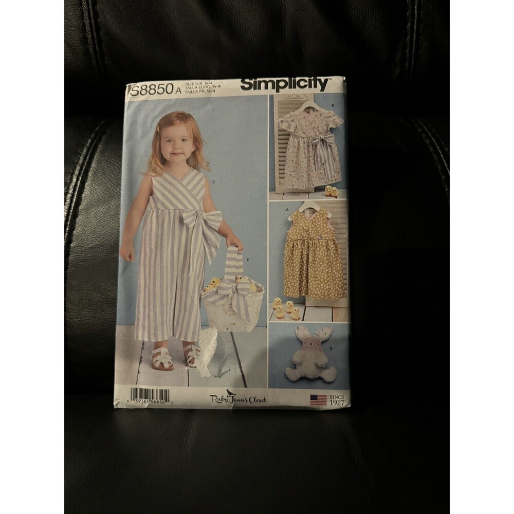 Simplicity S8850 Sewing Pattern Crafts Size 1/2-4 Toddlers Dress Jumpsuit Basket
